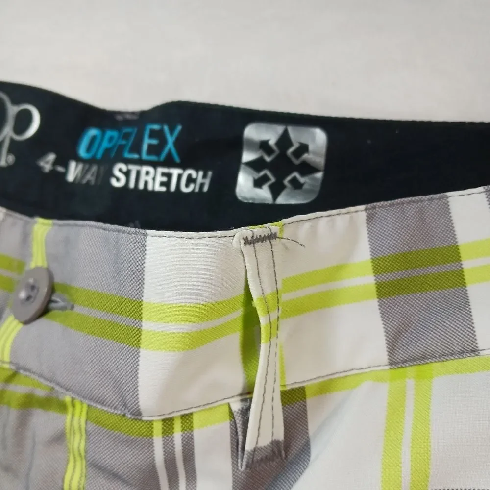 Opflex 4- Way Stretch Men's 32 Golf/Athletic Shorts. Green/ Gray Plaid. - Picture 4 of 11